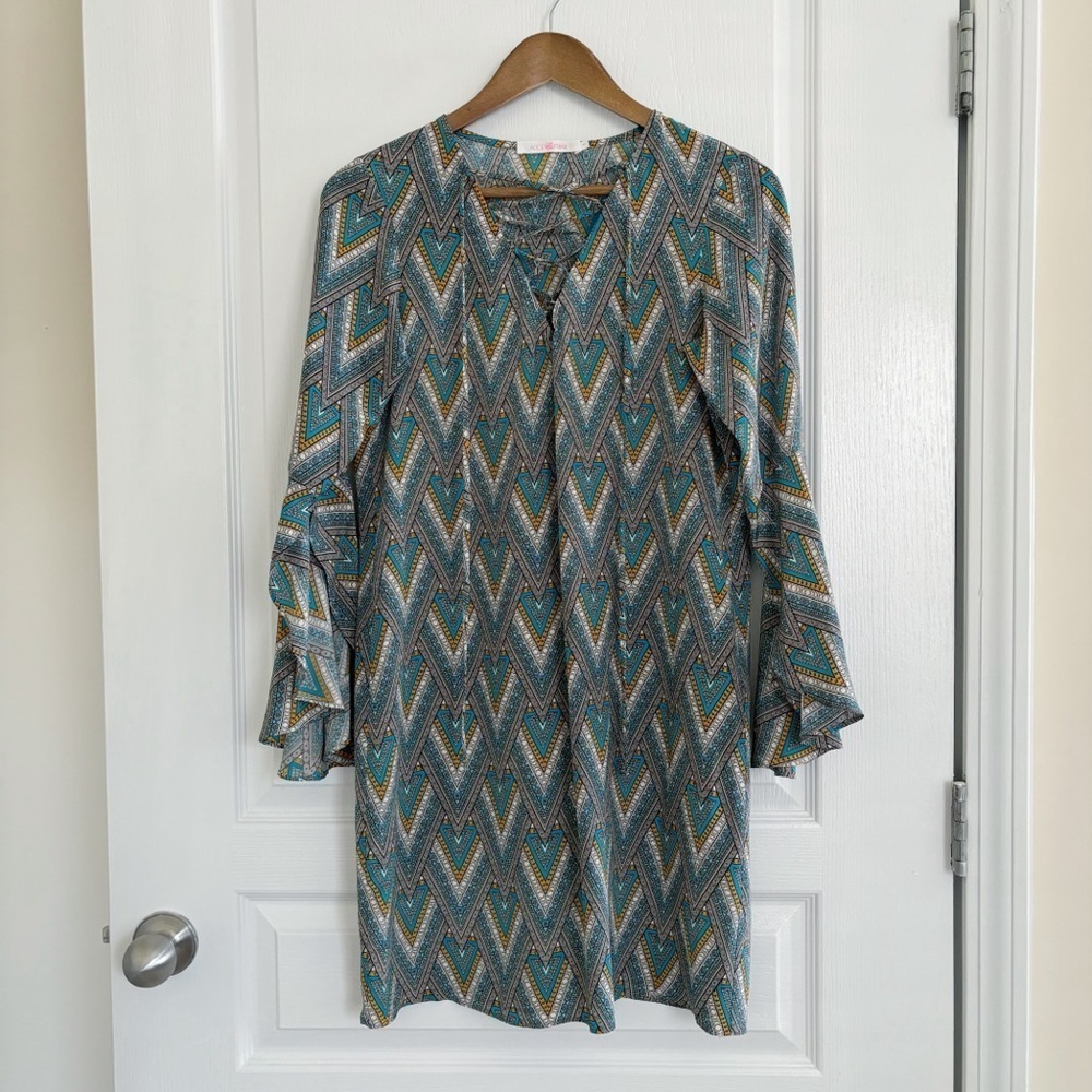 Alice & Trixie Silk Chevron Shift Dress XS Bohemian Festival